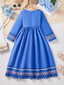 Tween Girls' Print Long Sleeve Dress - Blue - View 2