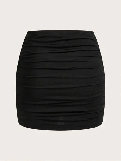 SHEIN MOD 2pcs Women Casual Ruched Bodycon Mini Skirt Set,Versatile Date Skirt,Elegant For Party, Club, Sexy Date Night, Lace Skirt, Bodycon Skirt,Spring,Valentine's Day,Beach Skirt,Vacation, Dinner,Birthday