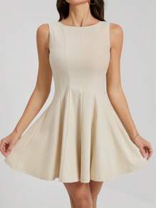 SHEIN Tall Women Casual Elegant Commuting Solid Color Waist Cinched Sleeveless Mini Dress, Graduation Dress