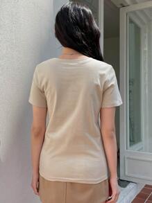 DAZY Solid Round Neck Tee - Khaki - View 2
