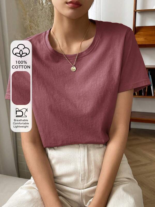 DAZY Camiseta Sólida Com Gola Redonda