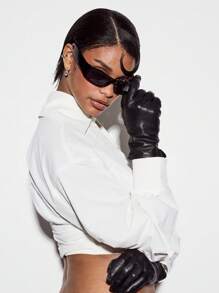 KIZN Designer Wrap Blouse Long Sleeve Asymmetric Collar Office Work Professional Business Wear Fall Winter Fashion Front Tie Elegant Sophisticated Top - White - View 5