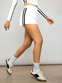 Activina 女士黑色拼布高腰休闲运动裙和短裙，适合网球和日常穿着