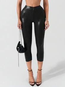 Sirith 2024 秋冬新款女士性感低腰及踝打底裤（糖果红），适合派对、生日、新年 - 黑色 - 查看 1