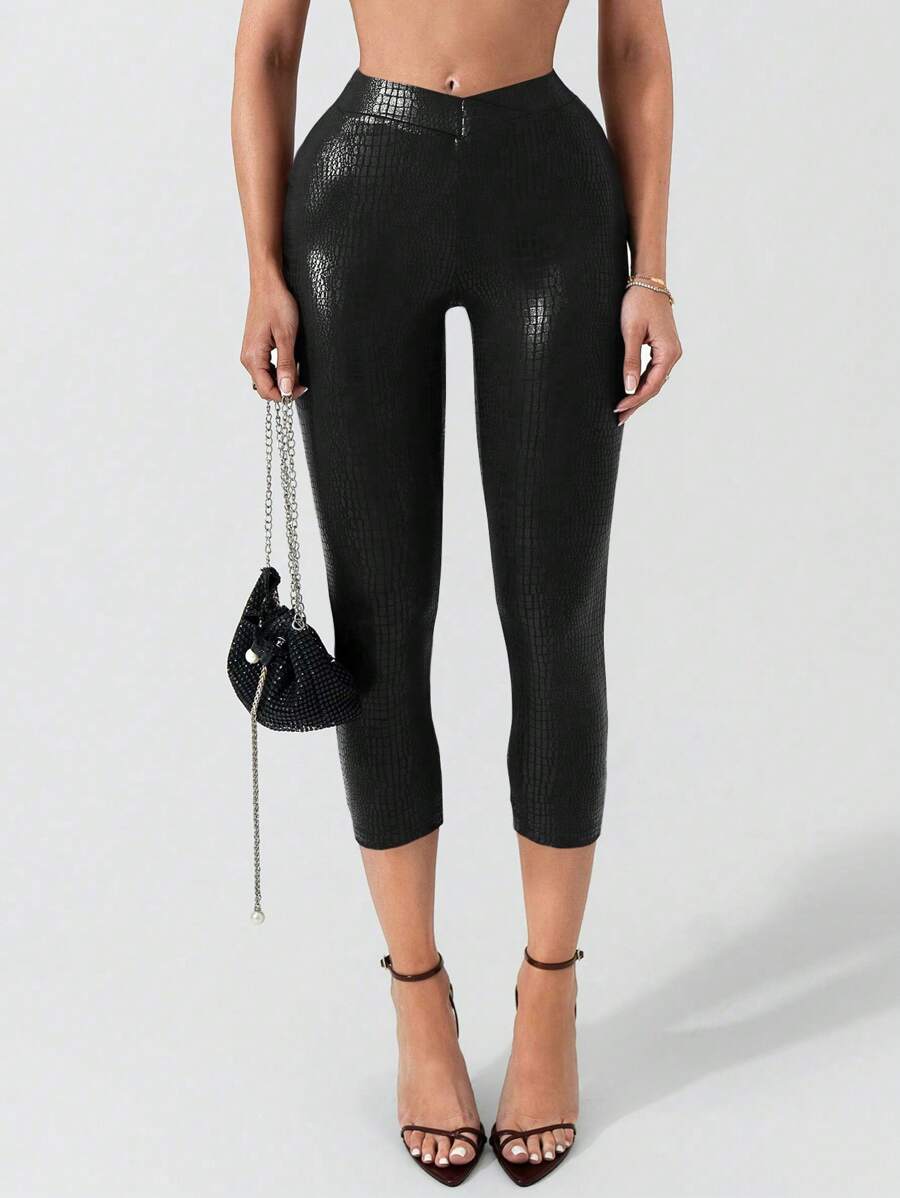 Sirith 2024 秋冬新款女士性感低腰及踝打底裤（糖果红），适合派对、生日、新年 - 黑色 - 查看 1