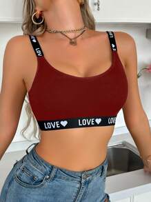 Ladies Letter & Heart Knitted Casual Bra Without Padding For Everyday Wear - Burgundy - View 3