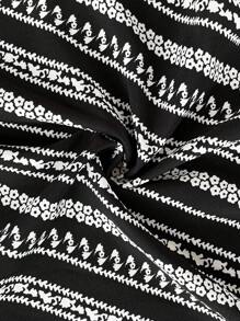 SHEIN Maternity Nursing Round Neck Striped Dress - Black - View 6