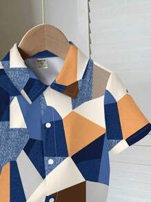 SHEIN Áo sơ mi tay ngắn đơn giản thoải mái cho bé trai, phù hợp cho mùa xuân và mùa hè - Nhiều màu - Xem 3