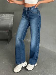 RueChic Hoge taille rechte pijp jeans, minimalistische mode geschikt voor de zomer