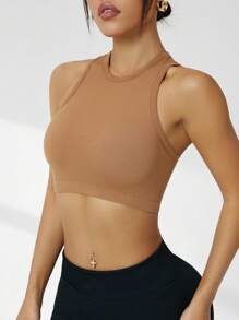 Easithlete Seamless Sports Tank Top, Simple & Fashionable, Suitable For Summer - Khaki - View 4