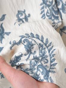 Rusticease 女士植物印花 3/4 袖休闲长款度假连衣裙