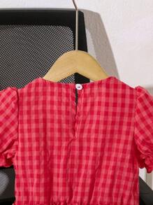 SHEIN Elladie kids 夏季年轻女孩格子泡泡袖休闲连衣裙