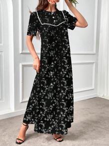 Al Najma Short Sleeve Ditsy Floral Dress, Elegant Summer