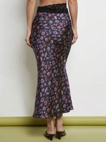 COSMINA Falda larga con encaje con estampado floral diminuto elegante para mujer, para primavera/verano