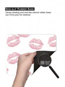 ROMWE Kawaii Fashionable Pink Lip Print Pattern White Base Anti-Slip Waterproof Thick Mouse Pad - Multicolor - View 5