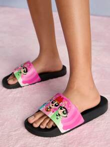 THE POWERPUFF GIRLS X SHEIN Dép nữ PVC hoạt hình nhiều màu sắc dễ thương thời trang, thích hợp để mặc trong nhà và ngoài trời - Nhiều màu - Xem 2