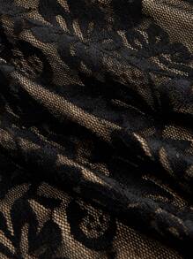 SHEIN MOD 女士优雅性感蕾丝美人鱼中长连衣裙 - 黑色 - 查看 4