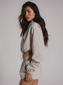 Musera Sport Cropped Zip Through Hooded Tech Jacket Sport, Active, Workout, Gym, Padel, Tennis, Pickleball Gym Fitness - Grey - View 2