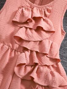 Young Girls' Sleeveless Solid Color Round Neck Simple Fashion Jumpsuit, Suitable For Summer - Pink - View 5