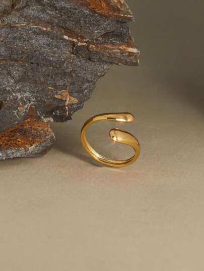 CHICVUE 1枚女士时尚不锈钢可调节开口戒指，多种波浪设计款式，美式欧式风格，高端质感，适合食指佩戴，简约百搭，是圣诞节和冬季的完美礼物。