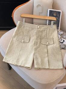 Flirla Casual Covered Decor Versatile Commuter Shorts, Suitable For Spring & Summer - Apricot - View 1