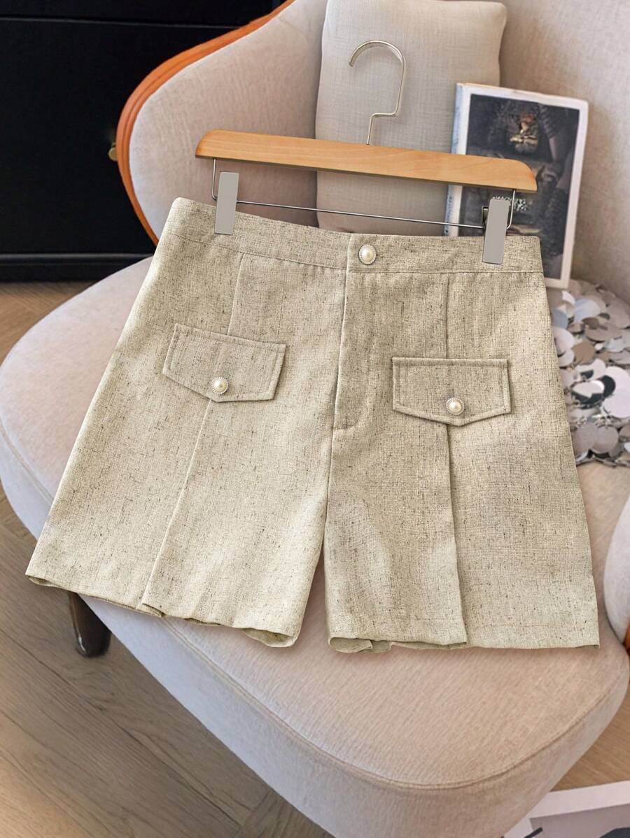 Flirla Casual Covered Decor Versatile Commuter Shorts, Suitable For Spring & Summer - Apricot - View 1