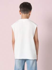 SUMWON Jersey Tank Top Sleeveless Athletic Raw Edge Youth Sport Casual Summer Training Workout Performance Basic Essential Streetwear Activewear - White - View 2