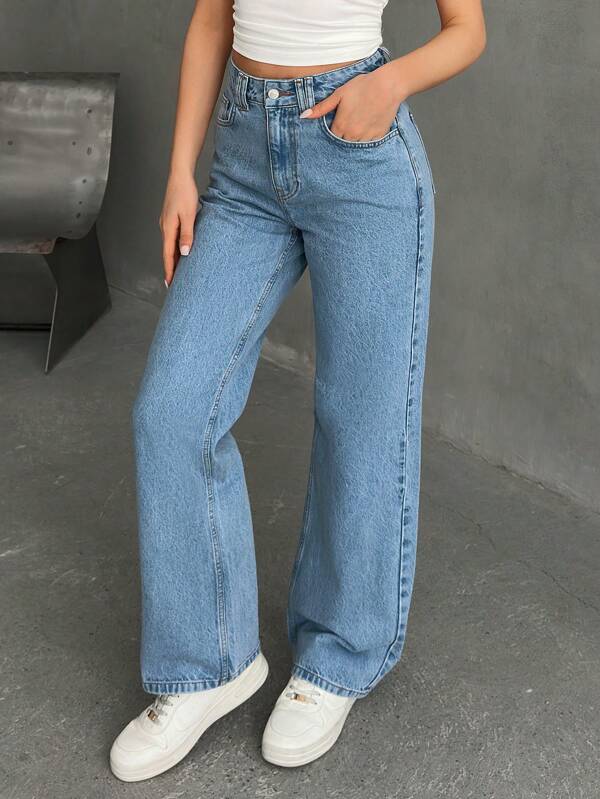 SHEIN Jean taille haute jambe droite 100% coton