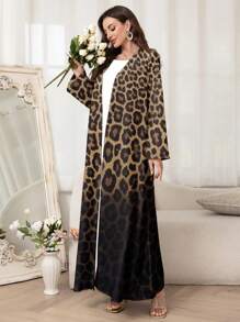 Al Najma 女士宽松长袖渐变色豹纹长袍，端庄长袍 - 棕色 - 查看 3
