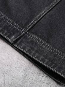 Manfinity EMRG Men's Washed Khaki Casual Loose Denim Jacket - Light Grey - View 4