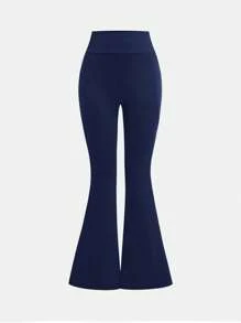 SHEIN Girlism Tween Girls High Waist Snug Fit Stretch Casual Versatile Pocket Decor Flare Sports Yoga Pants