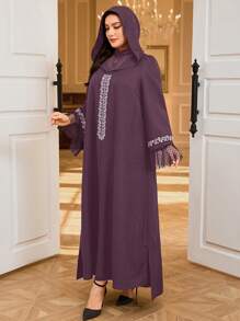 Al Najma 大码女式优雅阿拉伯风格花卉刺绣网眼连衣裙，端庄