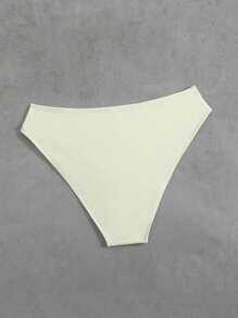 SHEIN Swim 适合海滩、度假的纯色比基尼泳裤 - 米色 - 查看 2
