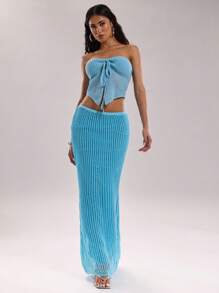 SHEIN BAE Women's Vacation Style Solid Color Low Waist Extra-Long Knit Skirt Crochet Summer Outfits For Women Vacation Outfits Woman Spring Outfits For Women Beach Outfits For Woman Western Wear Women Vacation Outfits Women Cover Ups For Swimwear Long Skirt