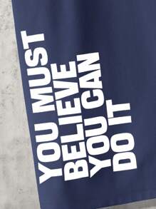 GENTILAND 男士休闲简约口号印花短袖 T 恤 - 藍色 - 查看 4