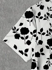 Manfinity Dauomo Men's Floral Allover Print Short Sleeve Shirt And Solid Shorts 2 Pieces Set - Multicolor - View 6