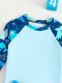 Baby Jungen Hai Muster Langarm Schwimmanzug Set