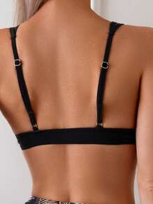 Swim Basics 1 件女式黑色窄条纹可调节肩带金色扣泳衣上衣 - 黑色 - 查看 2