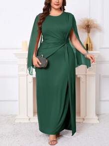 SHEIN Clasi Plus Size Elegant Party Solid Color Twist Cape Sleeve Dress
