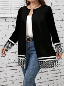 SHEIN LUNE Plus Size Women Casual Minimalist Geometric Print Lightweight Jacket