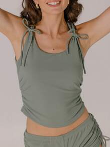 Aralina Women's Solid Color Tie Shoulder Camisole And Shorts 2 Pieces Casual Set - Olive Green - View 4