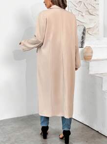 SHEIN LUNE Plus Size Long Solid Color Double-Breasted Minimalist Coat Fall Winter Cloth For Women Autumn - Apricot - View 2