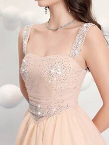 SHEIN Belle Women Sparkling Crystal Mini Cocktail Dress, Elegant Gown, Elegant Semi Formal Dress, Party Dress, Wedding Guest Dress, Prom Dress - Champagne - View 3