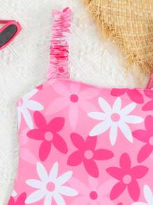 SHEIN Tween 女童鱼鳞印花连体泳衣（带网裙） - 彩色 - 查看 5