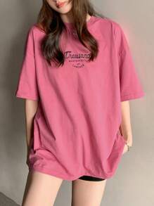 DAZY Letter Graphic Drop Shoulder Tee Thousand MASTERPIECES OF LABORER Summer Oversized T-Shirt