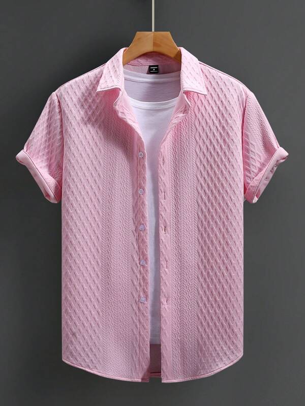 Manfinity Homme Men's Casual Minimalist Solid Color Textured Short Sleeve Shirt