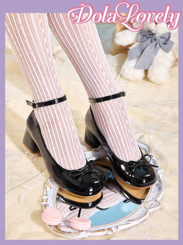 Dola Lovely Round Toe Shallow Slingback Bowknot Back Strap Thick Heel Pumps, Fashion Women High Heels