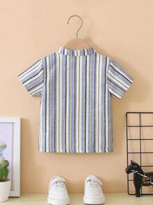 2pcs/Set Baby Boys/Girls Casual Buttoned Collar Pocket Short Sleeve Shirt With Patchwork Vest Top, Suitable For Daily Wear, Vacation & Travel