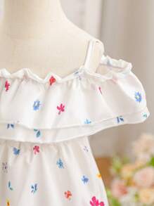 SHEIN Toddler Girls Floral Print Off Shoulder Ruffle Hem Spaghetti Strap Dress, Spring & Summer Spring Dresses For Baby Girls Baby Spring Dress Baby Dresses Fashionable