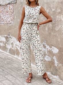 SHEIN LUNE 女士优雅度假豹纹露背无袖连体裤，抽绳腰带，休闲款 - 彩色 - 查看 6
